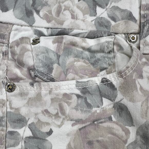 Seven7 Tummyless High Rise Skinny Pastel Floral Jeans Cream Pink Gray Size 10 - Picture 13 of 15